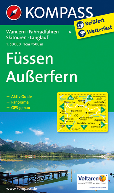 Füssen, Außerfern: Wander-, Rad-, Skitouren- und Langlaufkarte. Mit Panorama. GPS-genau. 1:50.000